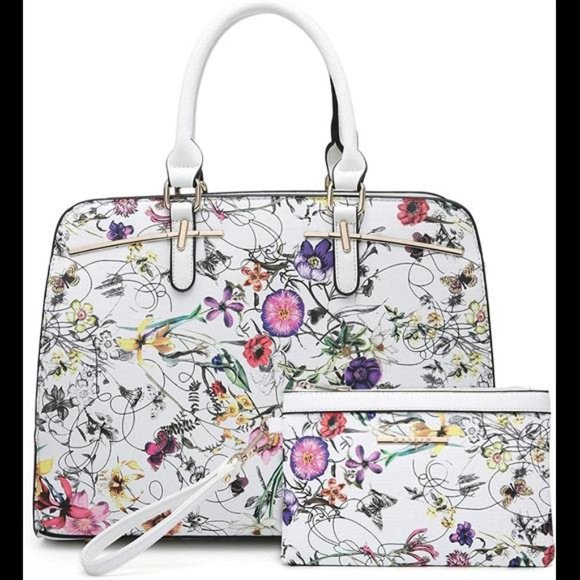 2 Pcs Vegan Leather Women Handbag Wallet Tote Bag Shoulder Bag w/ 3 Compartments - Picture 1 of 5